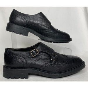 Womens Boemos Black Leather Monk Strap Wingtip Oxford Shoes Multi Buckle Sz 7